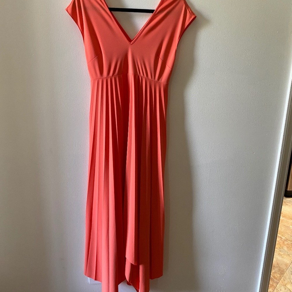 Asos Coral Color Pleated Midi Dress In Like New Condition